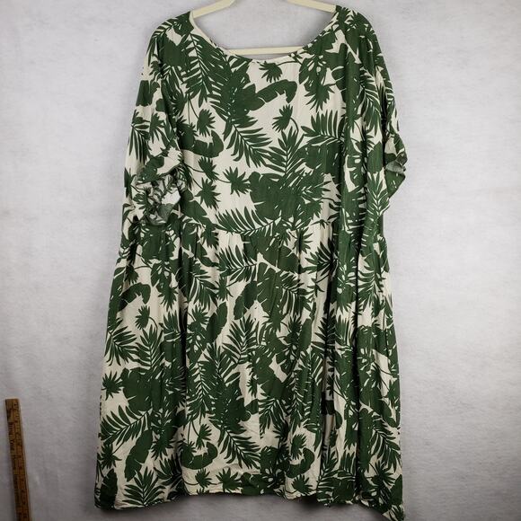 BloomChic Size 22 Ruffle Sleeve Midi Dress Green Tropical Palm Print Beach - Picture 8 of 9